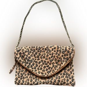 J. CREW Leopard Leather Shoulder and Clutch Bag Purse